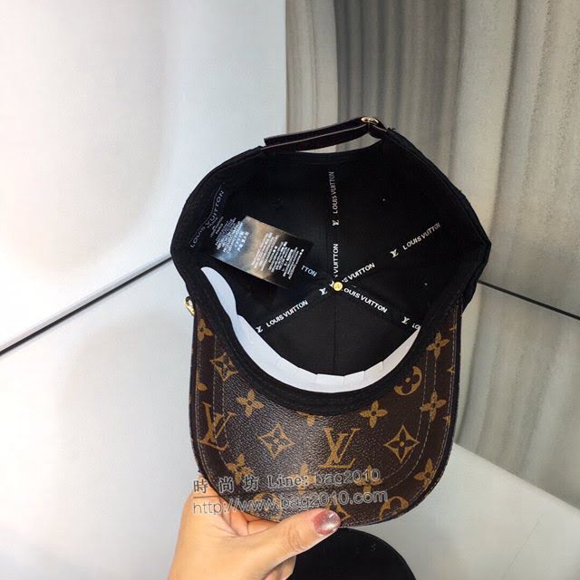 LV新品男士帽子 路易威登真皮壓花拼接鴨舌帽棒球帽  mm1523